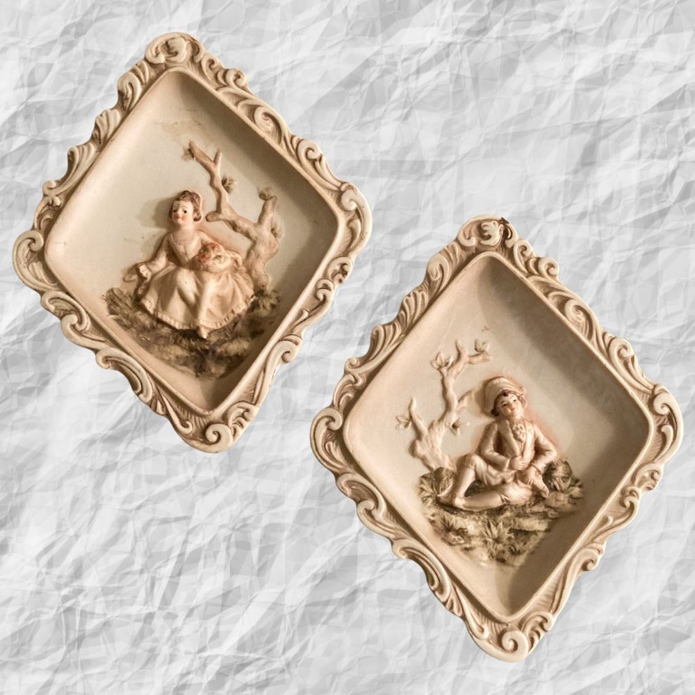 1940s Lefton Handpainted Boy & Girl Wall Plates
